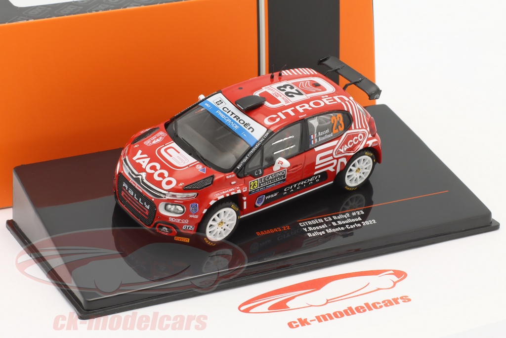 Miniature IXO Citroën C3 Rally2 – N°23 – Rallye Monte-Carlo 2022 – Rossel/Boulloud – 1/43