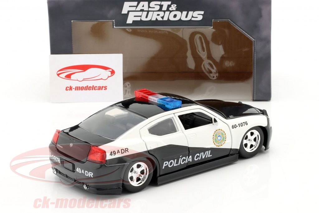 Dodge Charger Policia Civil 1:24 - Jada Toys Fast &amp; Furious - JA03079PO, Die-Cast Nero