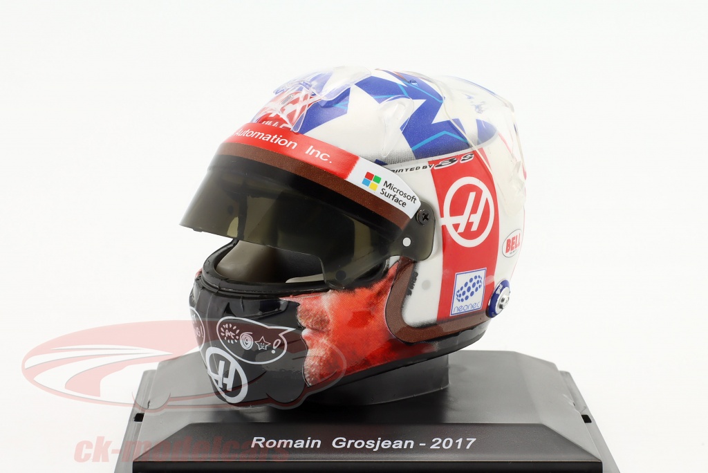 Casque F1 Romain Grosjean 2014 - Échelle 1/2 - Lotus Renault - Avec Vitrine