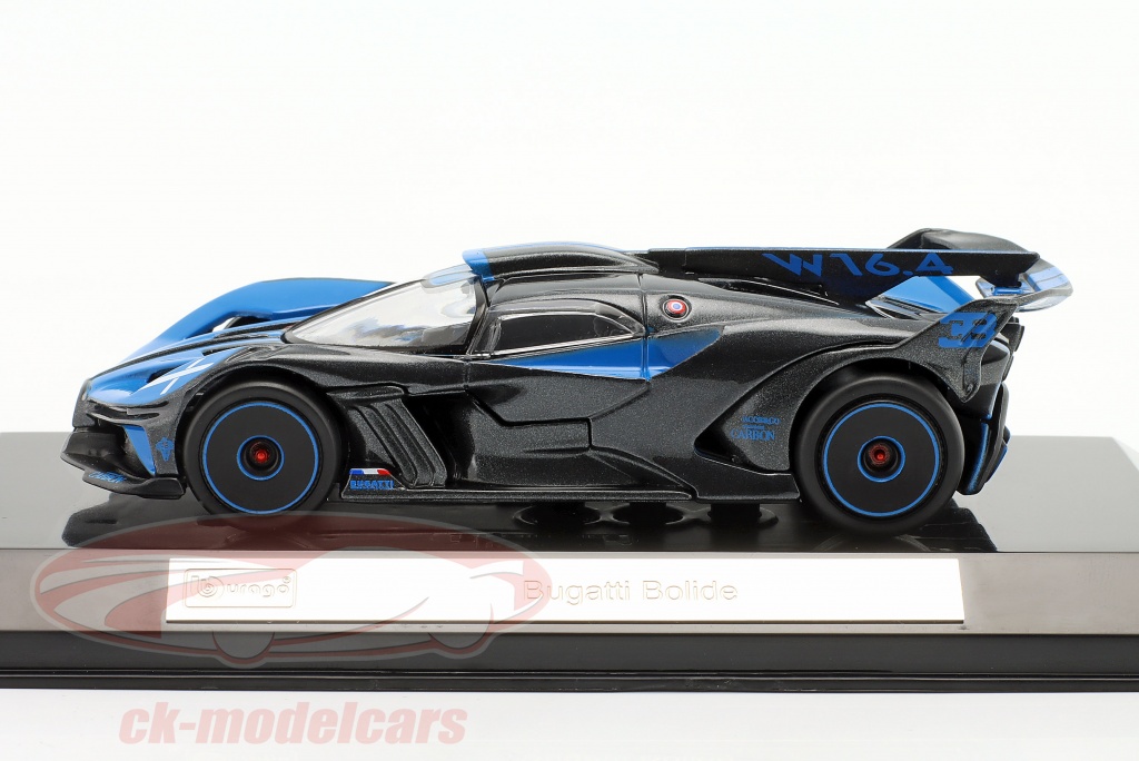 Maqueta 1/18 Bugatti Bolide – Coche Escala En Metal Azul Y Negro Con Puertas Abatibles (78096)
