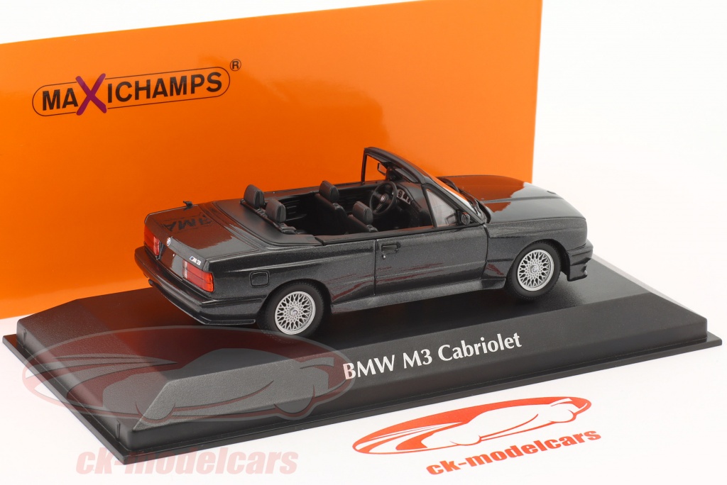 Maquette BMW M3 Cabriolet (E30) 1988 Noir Métallisé - Échelle 1:43 - Maxichamps