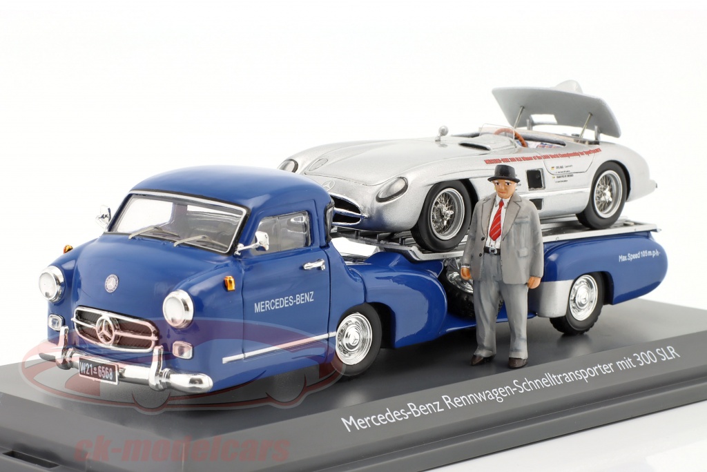 schuco-1-43-mercedes-benz-race-car-transporter-blue-wonder-with-300-slr-450376800/