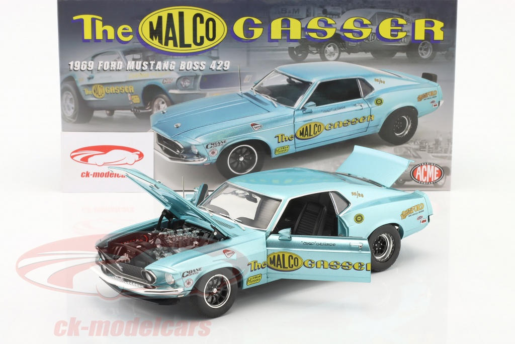 Modellino ACME 1969 Ford Mustang Boss 429 Malco Gasser, Drag Race, 1/18, Pressofuso Azzurro - Foto 5