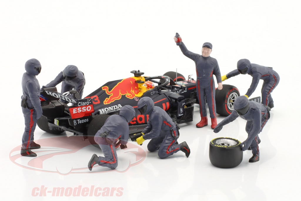 Diecast Formula One F1 Pit Crew 7 Figure Set Team Black Release