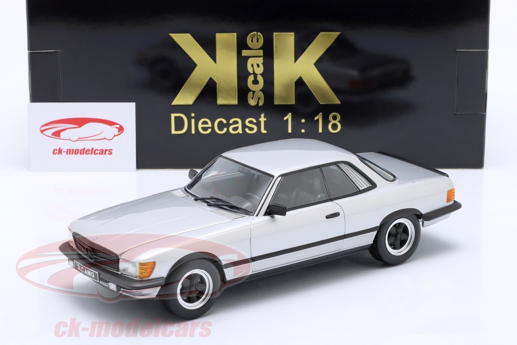 Modèle Réduit 1:18 KK-Scale Mercedes 500 SLC 6.0 AMG C107 - Coupé 1985 Couleur Argent, En Métal
