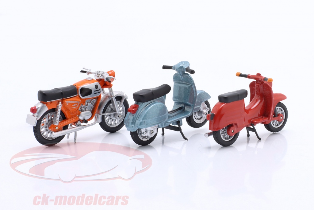 Mrs Modellautos - Schuco Piccolo 03802 # 3er Set Motorräder : Simson -  Roller GS - Simson S51 1:43