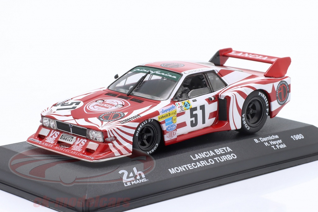 OPO 10 Lancia Beta Montecarlo Turbo #51 – Sammler-Miniaturauto 1:43, Le Mans 1980 Mit Plexiglas-Box