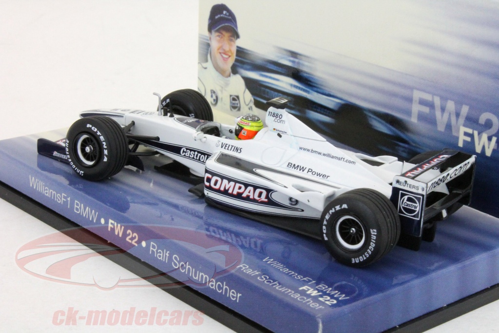 Two Minichamps 1:18th scale model Formula 1 racing cars, comprising a Williams F1 Team FW22 BMW Jens