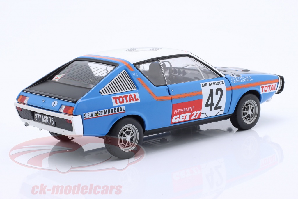 Solido RENAULT R17 MK1 N.42 RALLY ABIDJAN NICE 1976 POUCHELON/DORANGEON 1:18