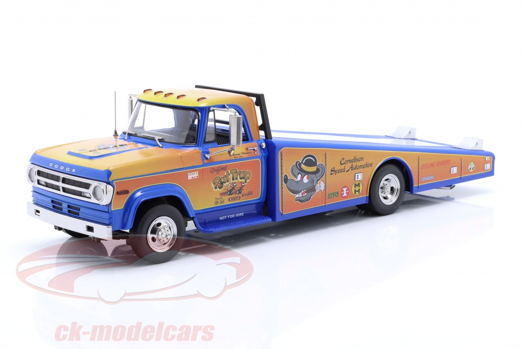 gmp-1-18-dodge-d300-ramp-truck-rat-trap-annee-de-construction-1970-orange-bleu-a1801907/