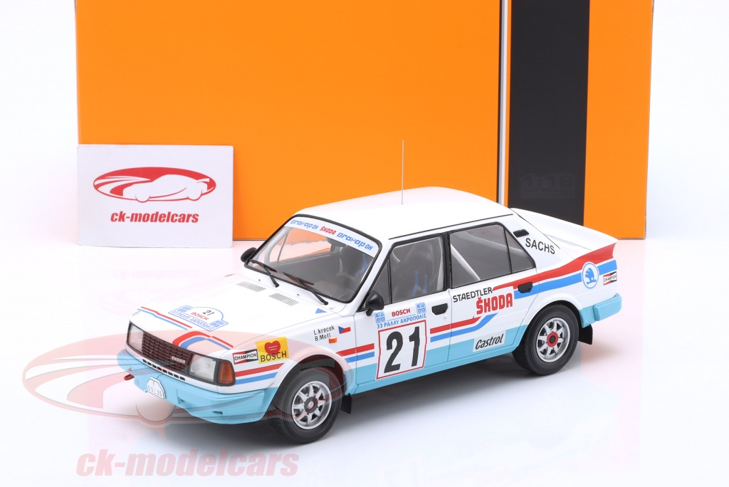 Miniature IXO 1/18 - Skoda 130 LR #21 - Rallye Acropolis 1986 - Krecek/Motl