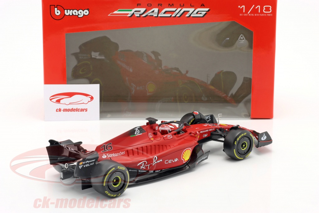 Bburago 1:18 #16 formule 1 BburaCharles Leclerc Ferrari F1-75 / 2ème choix  CK87894 (2 Wahl) modèle voiture CK87894 (2 Wahl) 18-16811 #16