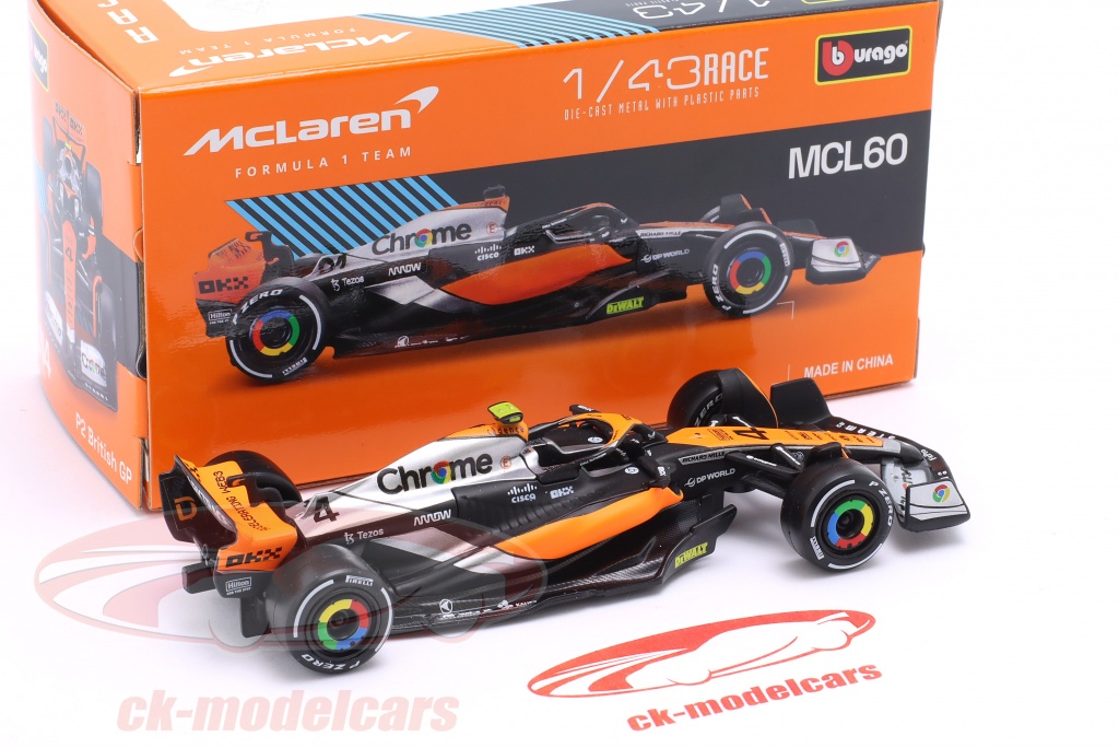 Voiture F1 McLaren MCL60 2023 British GP Lando Norris 1:43 - Modèle Bburago 38087 Mclaren Mcl60 1/43 Voiture F1 McLaren MCL60 2023 British GP Lando Norris 1:43 - Modèle Bburago 38087 Mclaren Mcl60 1/43