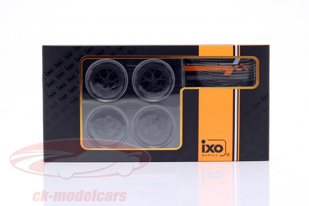 ixo-1-18-tires-and-rims-set-4-piece-audi-rs3-with-stand-black-18set029w/