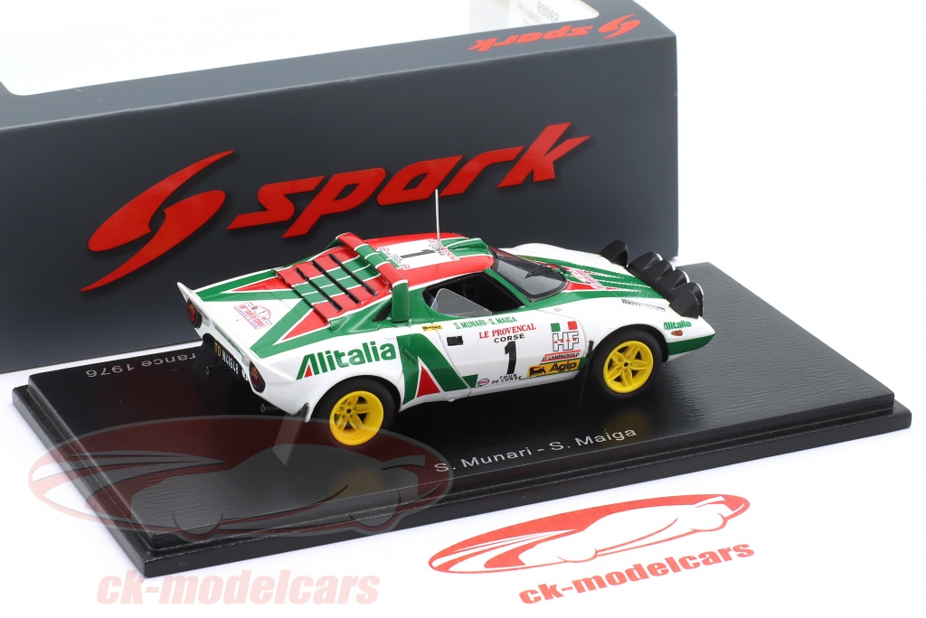 Spark 1:43 Lancia Dtratos HF #1 Gagnant Rallye Tour De Corse 1976 Munari Maiga S9089