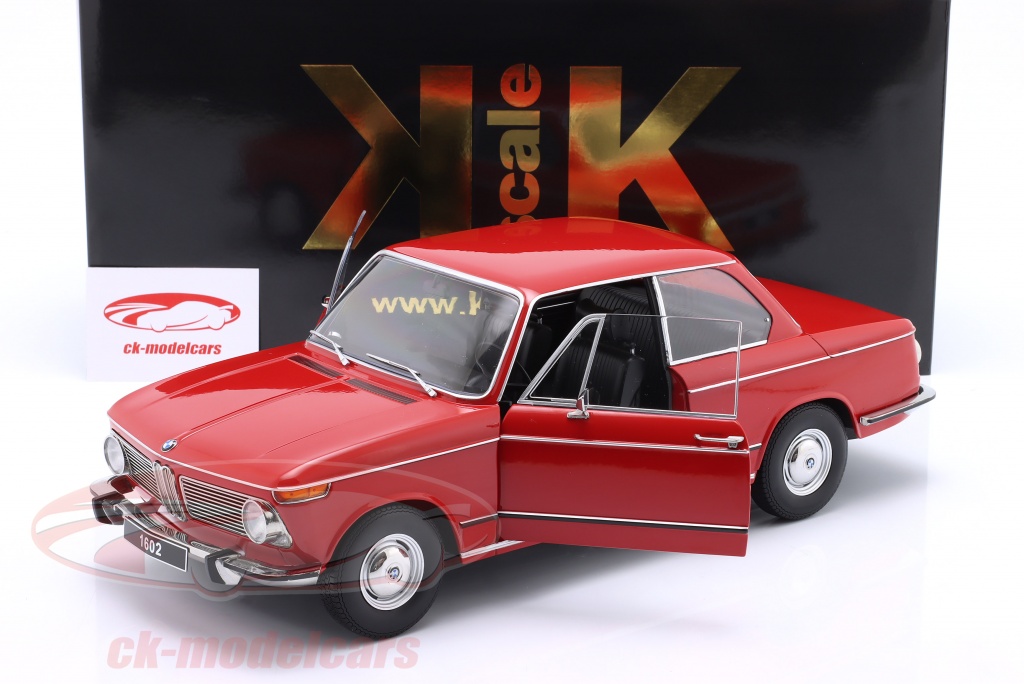 Modellino Auto Solido BMW 1602 Del 1971, Colore Rosso, Scala 1:18, Lungo 9 Pollici
