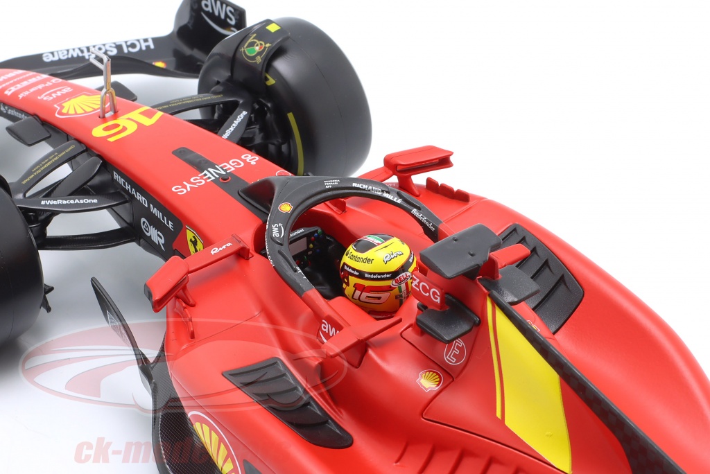 Bburago Ferrari SF-23 Leclerc 1:18 Scale Die Cast Car - 2023 Formula 1 Model With Helmet