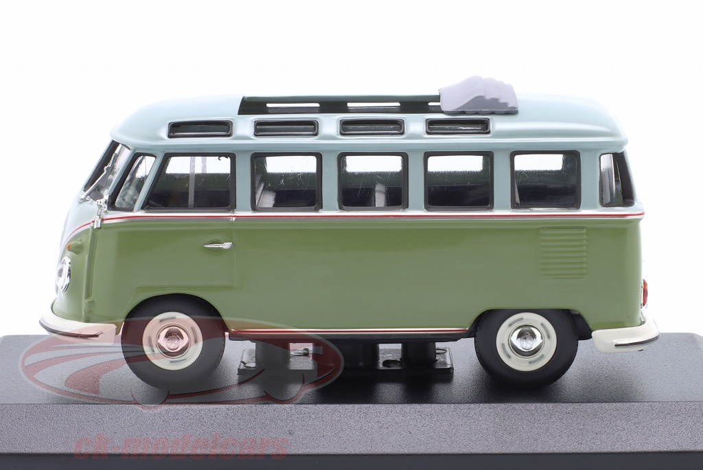 VW T1 Pritsche Pick-Up Grün/Weiß – Cararama 1/43 Modellauto, Samba Bus 1950–1967, Mit Beweglicher Heckklappe