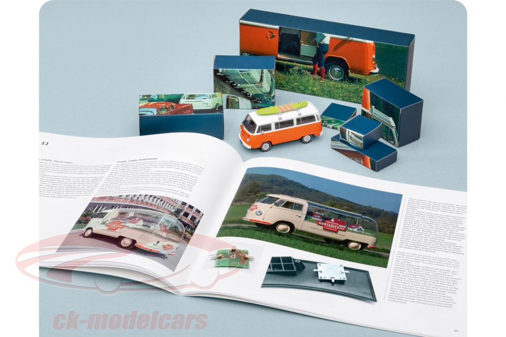 Miniature Tomte Laerdal VW T1 Bulli Orange - Roues Bleu Marine - 1/30ème