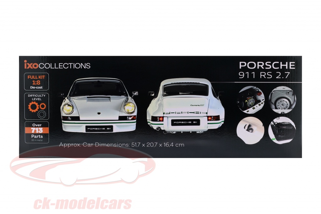 IXO Collections 520010115 1:8 IXO Porsche 911 RS 2.7 Geel/zwart - Modelbouw, standmodelbouw, hoogwaardige kit, modelbouwset, 713 onderdelen, autokit