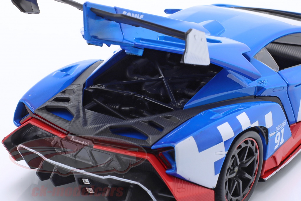 Jada - Macchina Lamborghini Veneno In Metallo Pressofuso Scala 1:24 Con Personaggio Sonic, Giocattolo Ufficiale Per Bambini Da 8 Anni