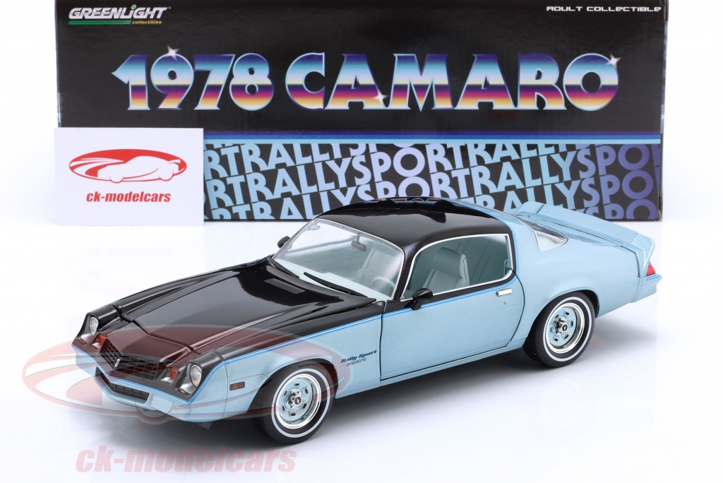 Voiture Miniature Chevrolet Camaro Rally Sport 1978 - Échelle 1/18, Bleu Et Noir - Greenlight, Neuf