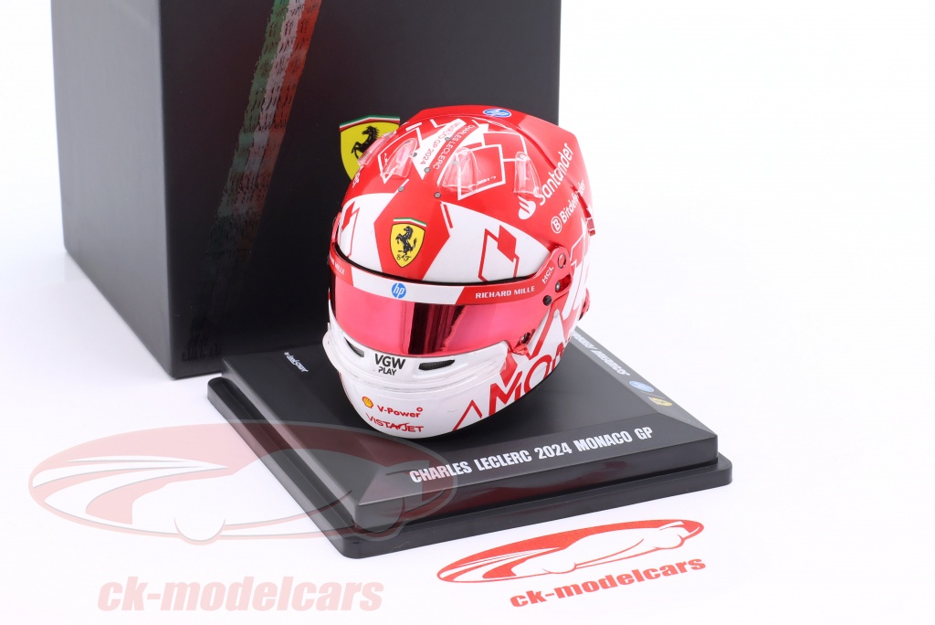 Casque Miniature Look Smart 1/5 Charles Leclerc 2024 Monaco GP - Ferrari, Neuf, échelle Grande, Collection