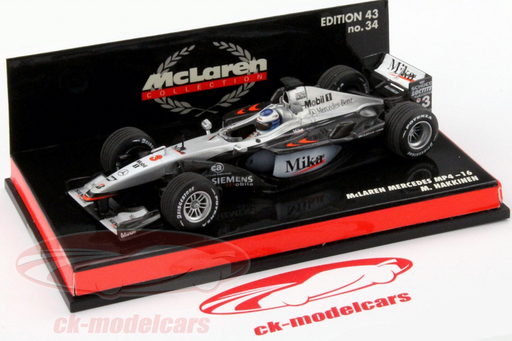 Miniature Minichamps F1 McLaren MP4/16 – Mika Hakkinen 2001 – 1/43 – Occasion NEUF