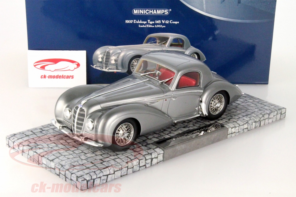 Minichamps 1/18 Delahaye Type 145 V-12 Coupé 1957 Gris - Voiture Miniature Résine