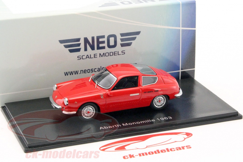 Miniature NEO 1/43 Fiat Abarth 1000 GT Monomille 1963 – Rouge, Résine, Occasion Comme Neuve
