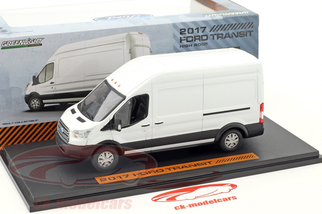 Greenlight 2017 Ford Transit Van Diecast Model - 1/43 Scale White Extended High Roof