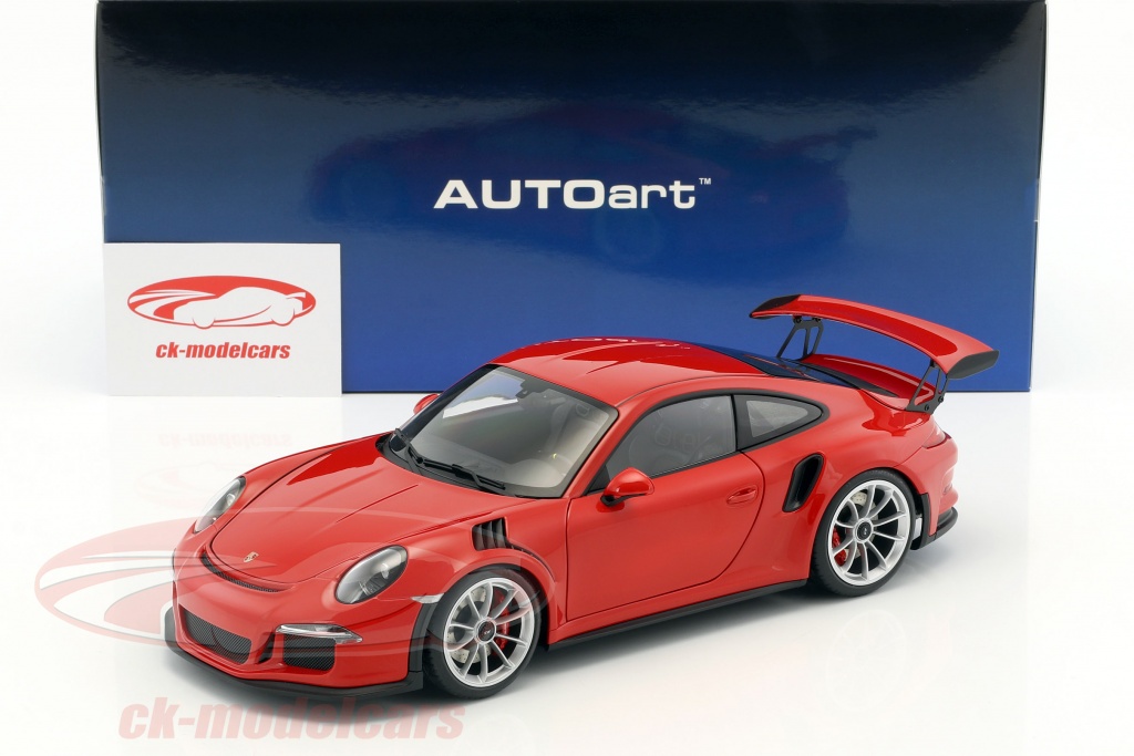 Porsche 911 991 Gt3 Rs Year 2016 Red With Silver Wheels 1 18 Autoart