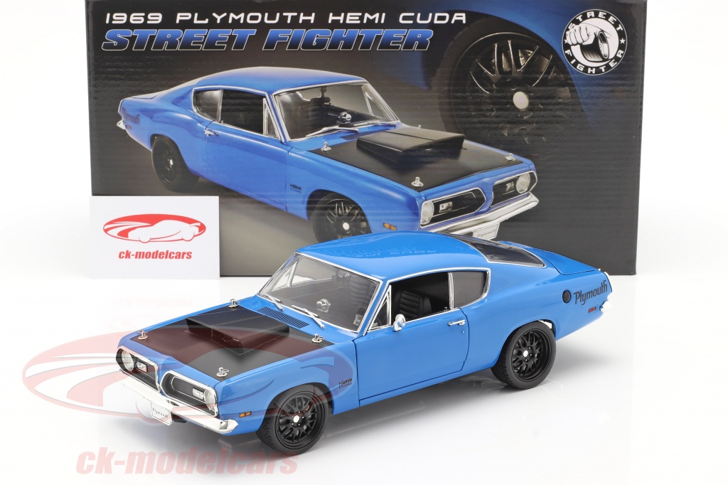 Maquette Acme Plymouth HEMI Cuda 1969 - Échelle 1:18 - Bleu - Modèle Street Fighter