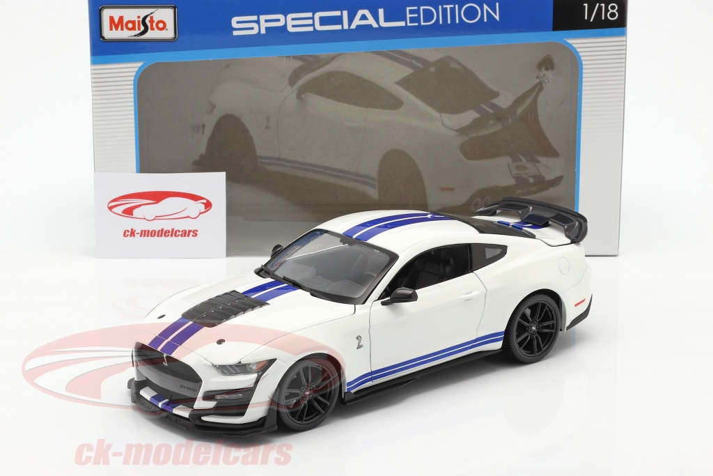 2020 Mustang Shelby GT500 In White with Blue Stripes Special Edition-Maisto 1:18 