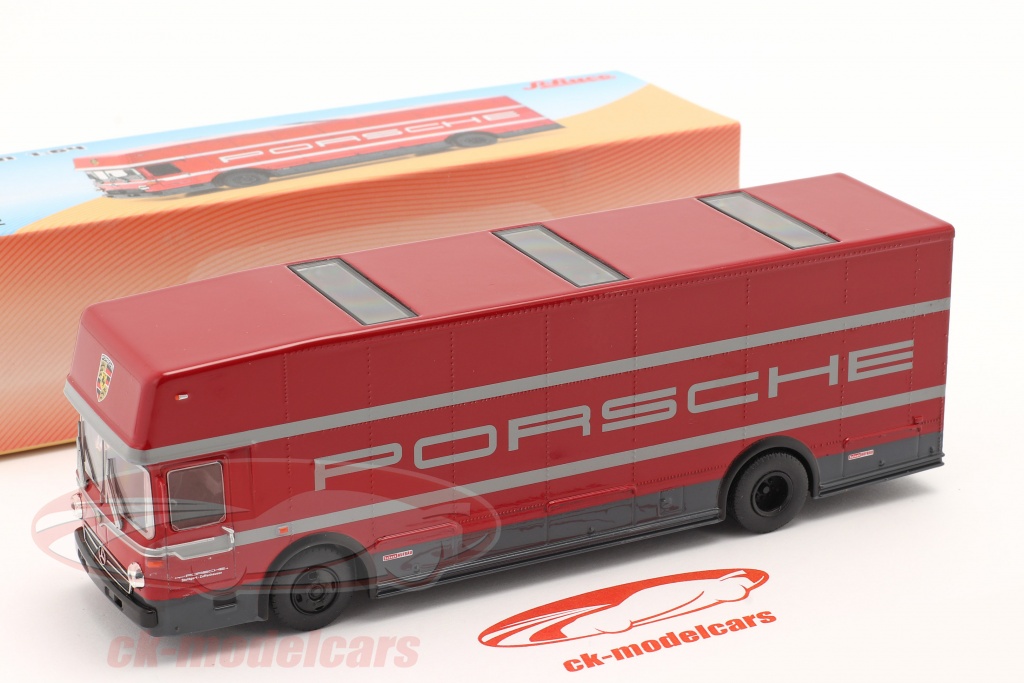 MERCEDES RACE CAR TRANSPORTER "PORSCHE" RED 1/64 DIECAST MODEL SCHUCO 452026100