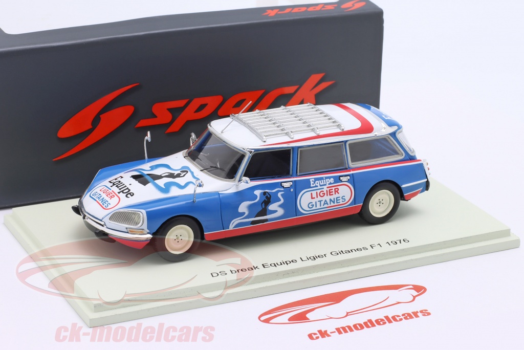 Spark 1/43 Citroën DS19 Break Assistance Team Ligier 1976 - Bleu Et Blanc