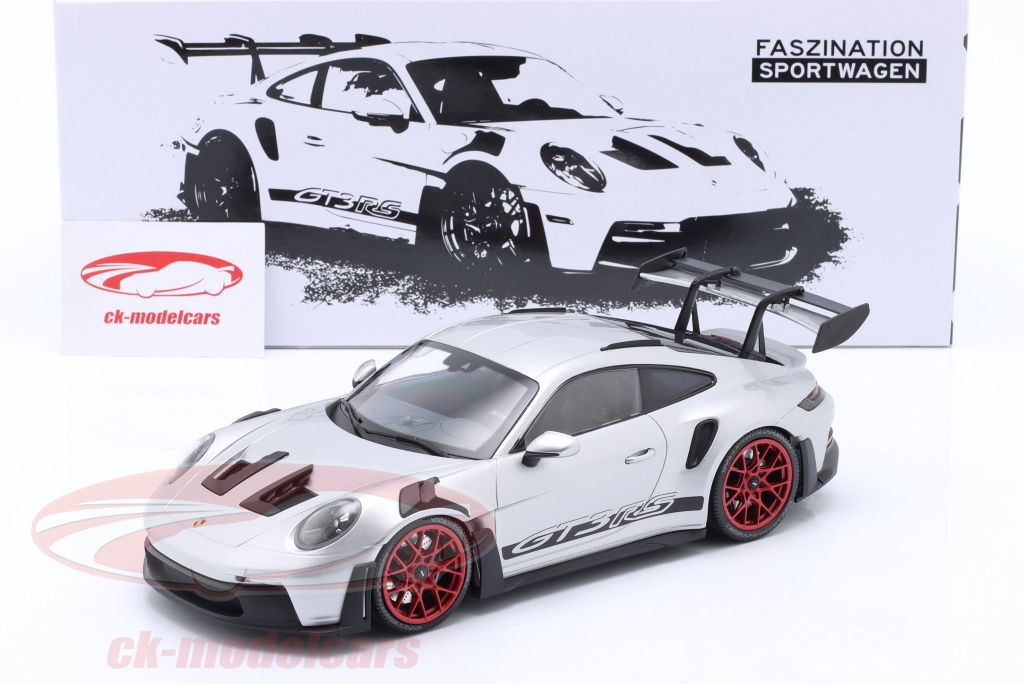 Minichamps 1:18 Porsche 911 (992) GT3 RS 建設年 2023 銀 / 赤 リム 